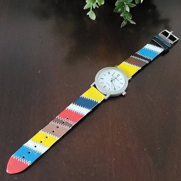 Vintage Marcel Drucker Signature Patchwork Leather Band Watch Original Box - Picture 2 of 7